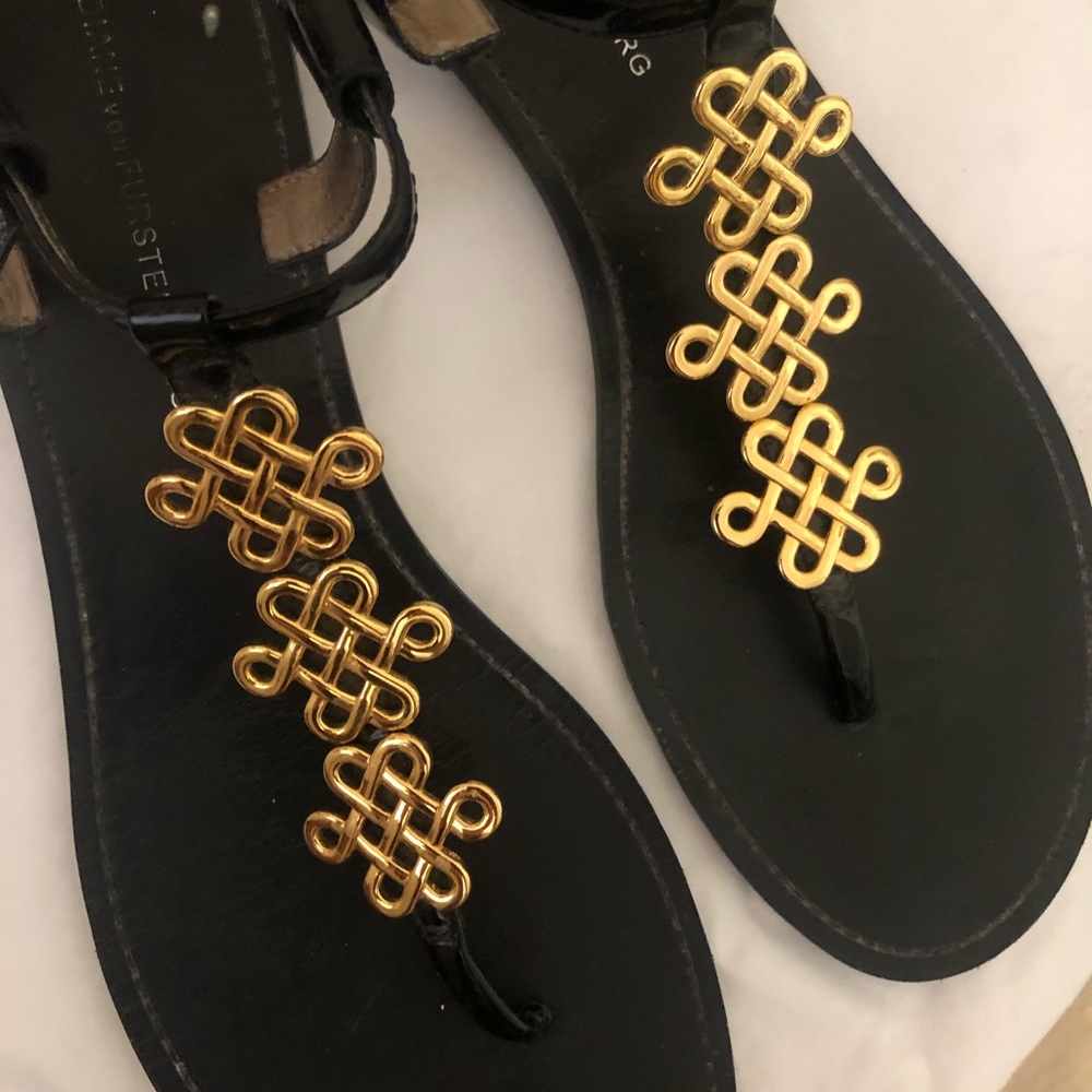 Diane von Furstenberg Black and Gold Sandals